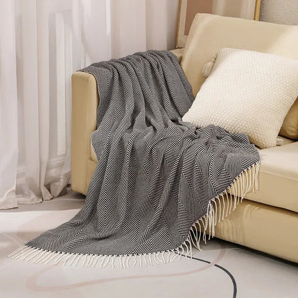 Cozy Home | Nordic Stripe Throw Blanket with Elegant Fringe Design | Soft Cotton for Year-Round Comfort 5