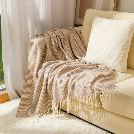 Cozy Home | Nordic Stripe Throw Blanket with Elegant Fringe Design | Soft Cotton for Year-Round Comfort 7