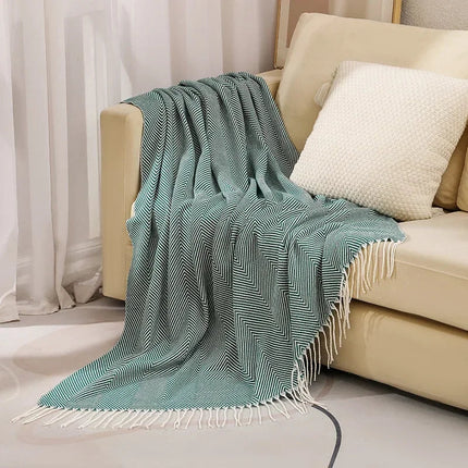 Cozy Home | Nordic Stripe Throw Blanket with Elegant Fringe Design | Soft Cotton for Year-Round Comfort 8