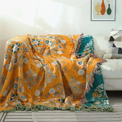 Cozy Luxe | Cotton Blanket with Elegant Boho Jacquard Design | Versatile Throw for Year-Round Comfort 0