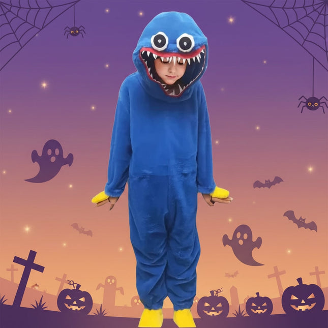 Cozy Monster Jumpsuit | Plush Kids Costume with Hood for Halloween Fun 0