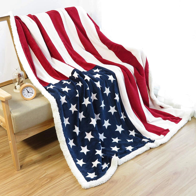 Cozy Patriotic Fleece Blanket with Ultra-Soft Faux Lambswool Back | Perfect for Indoor Comfort and Outdoor Adventures 0