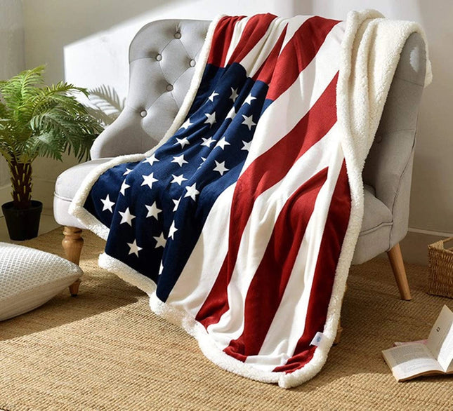 Cozy Patriotic Fleece Blanket with Ultra-Soft Faux Lambswool Back | Perfect for Indoor Comfort and Outdoor Adventures 1