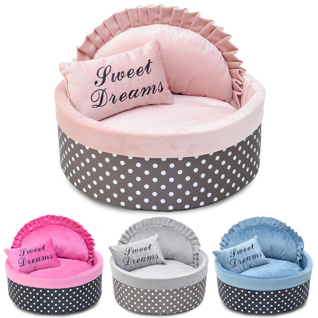 Cozy Pet Nest | Dog Bed & Cat Bed with Soft Sponge Filling | Stylish Polka Dot Design for Ultimate Comfort 1
