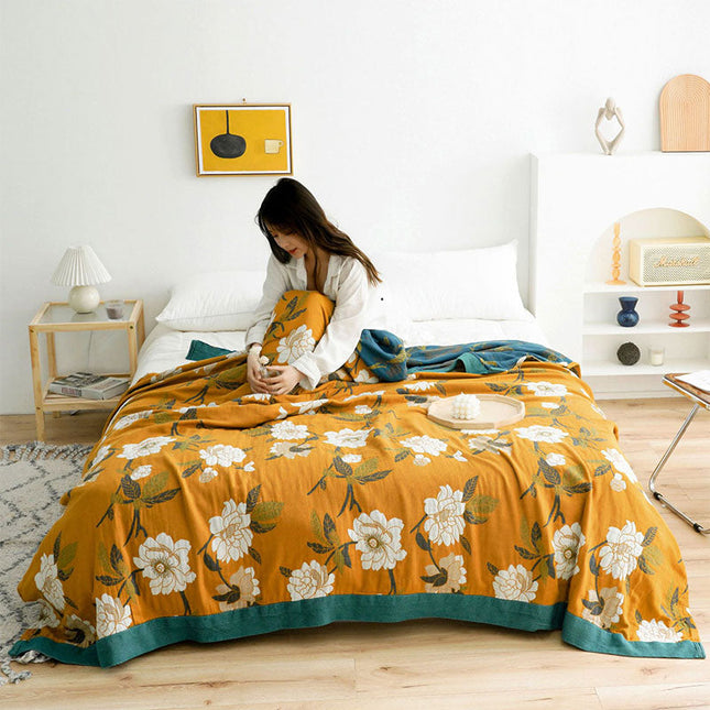 Cozy Reversible Cotton Quilt with Boho Yellow Floral Design | Soft & Durable for Year-Round Comfort 1