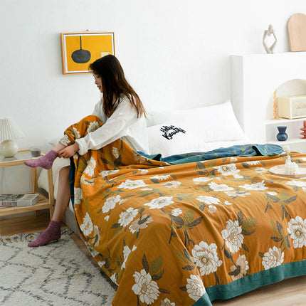 Cozy Reversible Cotton Quilt with Boho Yellow Floral Design | Soft & Durable for Year-Round Comfort 2