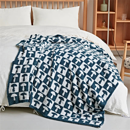 Cozy Two Color Checkerboard Plaid Knitted Throw Blanket with Soft Microfiber 10