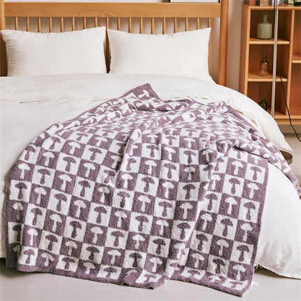 Cozy Two Color Checkerboard Plaid Knitted Throw Blanket with Soft Microfiber 11