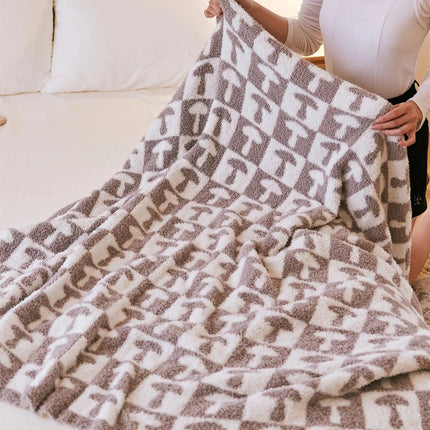 Cozy Two Color Checkerboard Plaid Knitted Throw Blanket with Soft Microfiber 6