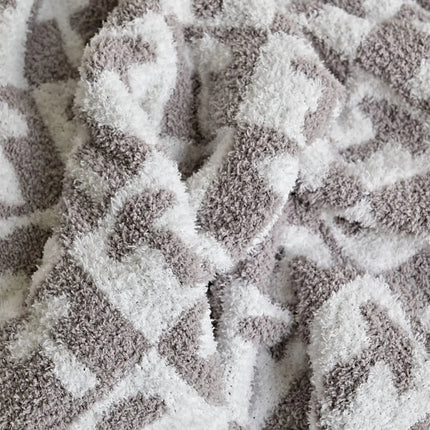 Cozy Two Color Checkerboard Plaid Knitted Throw Blanket with Soft Microfiber 7