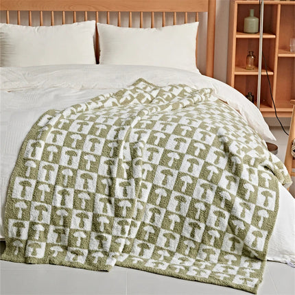 Cozy Two Color Checkerboard Plaid Knitted Throw Blanket with Soft Microfiber 8