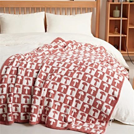 Cozy Two Color Checkerboard Plaid Knitted Throw Blanket with Soft Microfiber 9