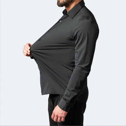 Mens Long Sleeve Shirt, Wrinkle Resistant Stretch Dress Shirt with Classic Collar