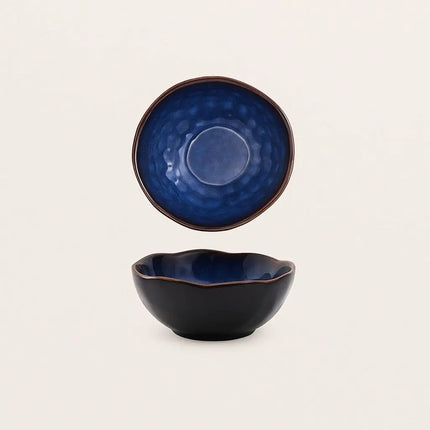 Rice Bowl, Blue Ramen Bowl for Noodles and Soup, Irregular Porcelain Fruit Bowl for Salad