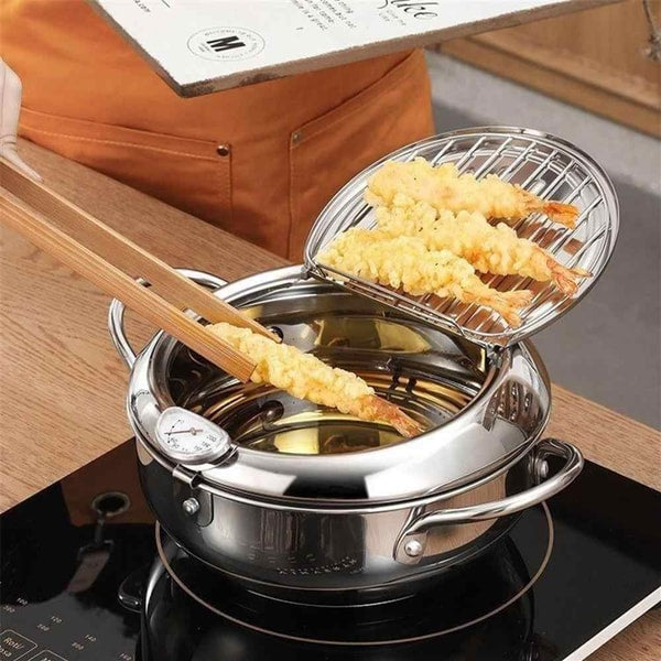 Crispy Fryer | Stainless Steel Deep Fryer with Thermometer & Draining Rack | Perfect for Home Cooking 0