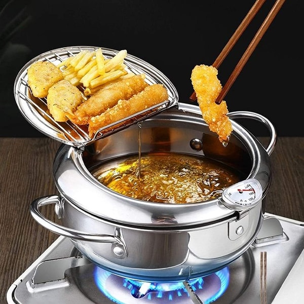 Crispy Fryer | Stainless Steel Deep Fryer with Thermometer & Draining Rack | Perfect for Home Cooking 1