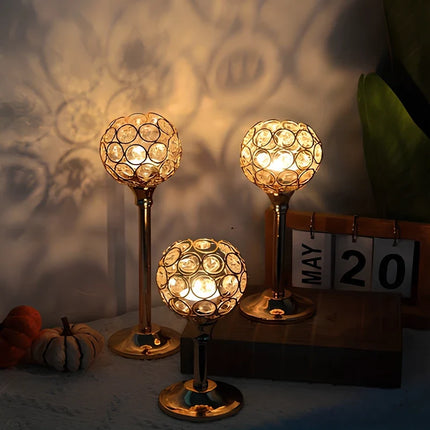 Crystal Candle Holders Set with Faceted Glass Design | Vintage-Inspired Lighting for Romantic Evenings