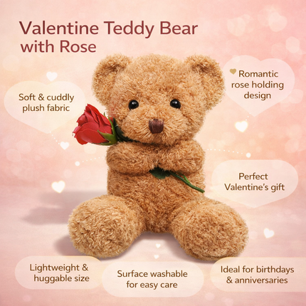 Cuddly Plush Bear | Soft Stuffed Animal with Romantic Rose Design | Perfect Gift for Love and Affection 2