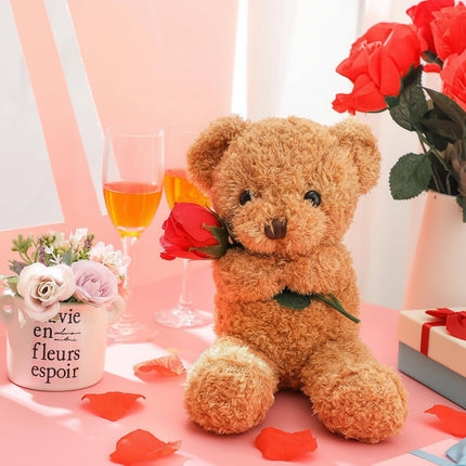 Cuddly Plush Bear | Soft Stuffed Animal with Romantic Rose Design | Perfect Gift for Love and Affection 4