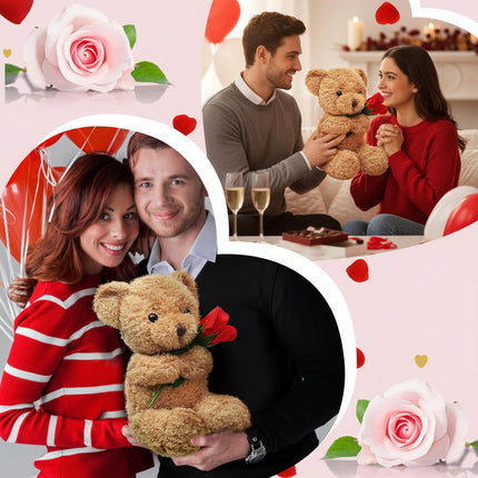 Cuddly Plush Bear | Soft Stuffed Animal with Romantic Rose Design | Perfect Gift for Love and Affection 5