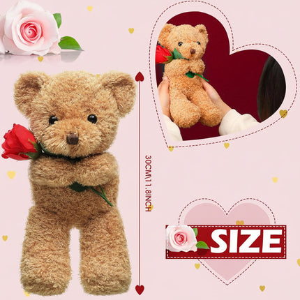 Cuddly Plush Bear | Soft Stuffed Animal with Romantic Rose Design | Perfect Gift for Love and Affection 6