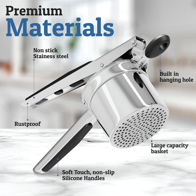 Culinary Essentials | Stainless Steel Potato Ricer with Large Capacity | Effortless Mashed Potatoes for Family Meals 0