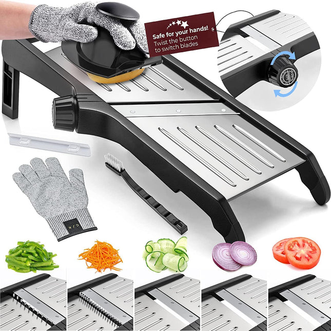Culinary Master | Vegetable Slicer with Stainless Steel Blade & Safety Gloves | Precise Cutting Tool for Effortless Meal Prep 0