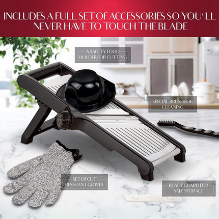 Culinary Master | Vegetable Slicer with Stainless Steel Blade & Safety Gloves | Precise Cutting Tool for Effortless Meal Prep 5