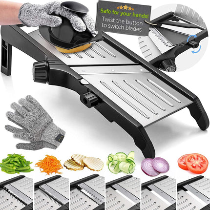 Culinary Master | Vegetable Slicer with Stainless Steel Blade & Safety Gloves | Precise Cutting Tool for Effortless Meal Prep 9