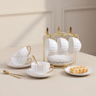 Tea Cups and Saucers with Spoons, Gold Rim Ceramic Tea Set, Pumpkin Shaped Tea Cup Set with Holder Rack Options