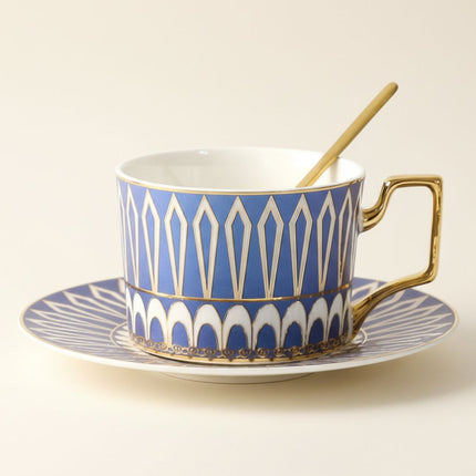 Tea Cup Set with Saucer and Spoon, Porcelain Tea Cup and Saucer with Gold Handle, Nordic Teacup for Afternoon Tea