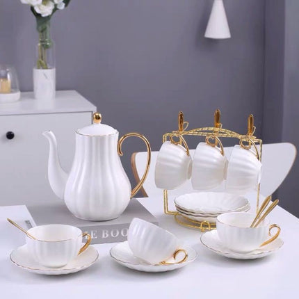 Tea Cups and Saucers with Spoons, Gold Rim Ceramic Tea Set – image 4