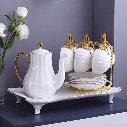 Tea Cups and Saucers with Spoons, Pumpkin Shaped Tea Cup Set with Holder Rack Options – image 5
