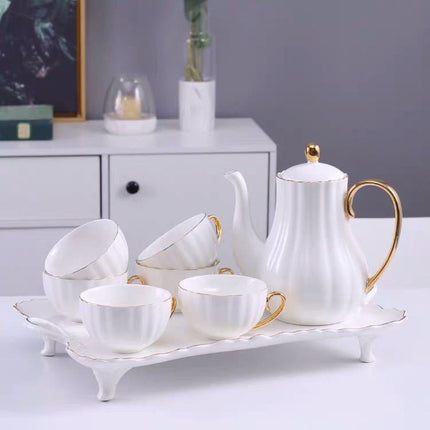 Tea Cups and Saucers with Spoons, Gold Rim Ceramic Tea Set – image 6