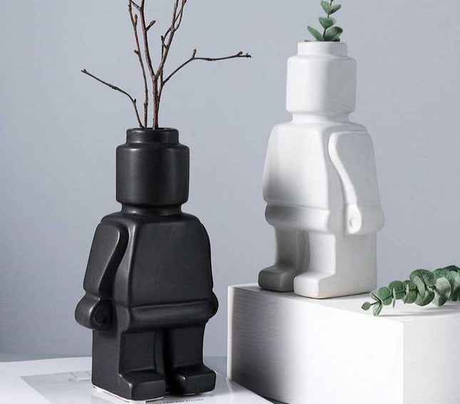 Flower Vase for Bookshelf Decor, Building Block Figure Flower Vase in Resin