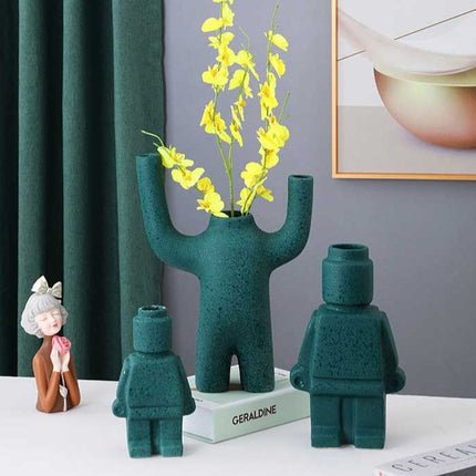 Flower Vase for Bookshelf Decor, Building Block Figure Flower Vase in Resin, Cute Vase for Desk Decor