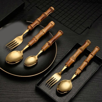 Bamboo Handle Cutlery, Stainless Steel Flatware Sold Per Piece – image 4