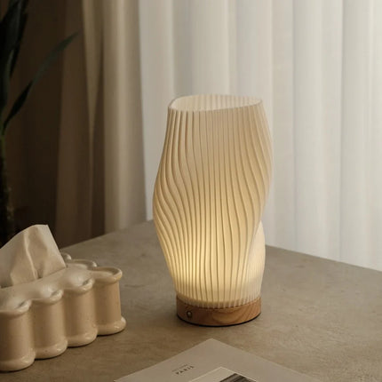 Dimmable Wavecrest Lamp with USB Power | Contemporary Wooden Base for Customizable Lighting