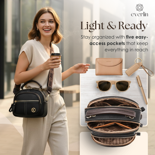 Daily Crossbody Bag | Stylish PU Leather Purse with Five Organized Pockets | Lightweight & Easy to Clean for Effortless Everyday Use 1