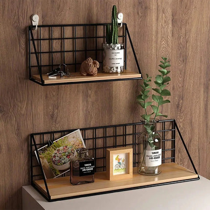Modern Wall Shelf, Metal and Wood Wall Mounted Shelf