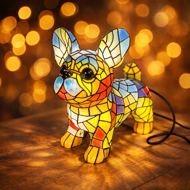 Decorative Table Lamp | Stained Glass Dog Figurine with Warm Glow | Compact Accent Light for Small Spaces 0