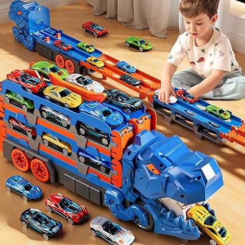Dino Racer | Folding Dinosaur Transporter Car Set with 2 Die-Cast Cars | Engaging Design for Thrilling Playtime 1
