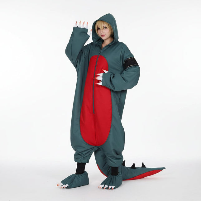 Dinosaur Costume | Adult Jumpsuit with Wig & Shoe Covers | Fun Outfit for Halloween and Cosplay 0