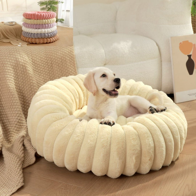 Dog Beds, Round Plush Dog Bed in Ultra Soft Rabbit Plush, Cozy Pet Bed for Year Round Naps_01