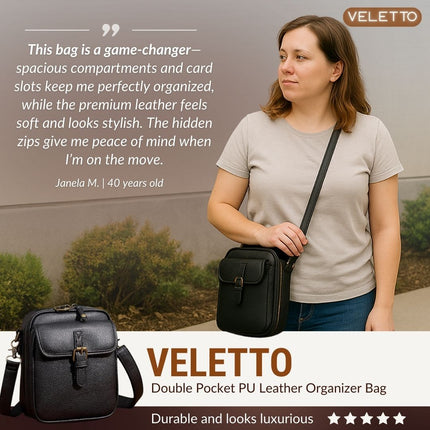 Double Pocket Crossbody Bag | PU Leather with Anti-Theft Zippers | Stylish Accessory for Hands-Free Living 6