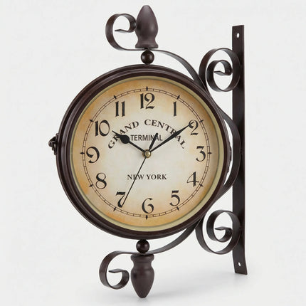 Double Sided Wall Clock, Vintage Wall Clock with Mounting Bracket
