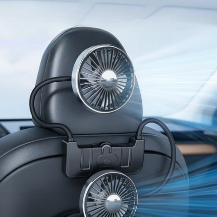Dual-Head Car Fan | USB-C Powered with 360° Rotation | Adjustable Airflow for Rear Seat Comfort 0