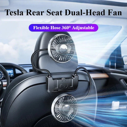 Dual-Head Car Fan | USB-C Powered with 360° Rotation | Adjustable Airflow for Rear Seat Comfort 1