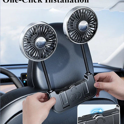 Dual-Head Car Fan | USB-C Powered with 360° Rotation | Adjustable Airflow for Rear Seat Comfort 6