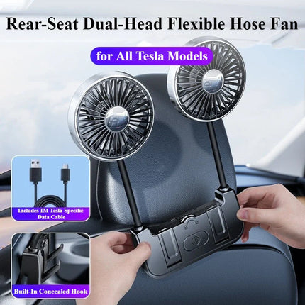 Dual-Head Car Fan | USB-C Powered with 360° Rotation | Adjustable Airflow for Rear Seat Comfort 7